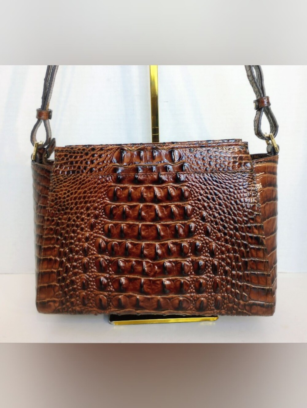 SOLD Brahmin Hillary Pecan Melbourne Croc Embossed Leather Crossbody Bag - Picture 3 of 13